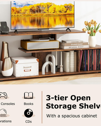 Giantex TV Stand with Power Outlet for TVs up to 55 Inch, Entertainment Center with Storage Cabinet & Open Shelves