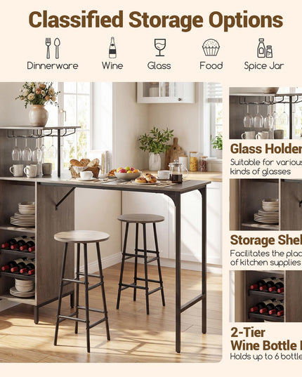 Giantex 3 Pieces Bar Table and Stools Set for Home