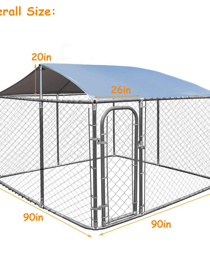 Giantex Outdoor Dog Kennel with Roof, 7.5ft Dog Fence with Door and Waterproof Cover