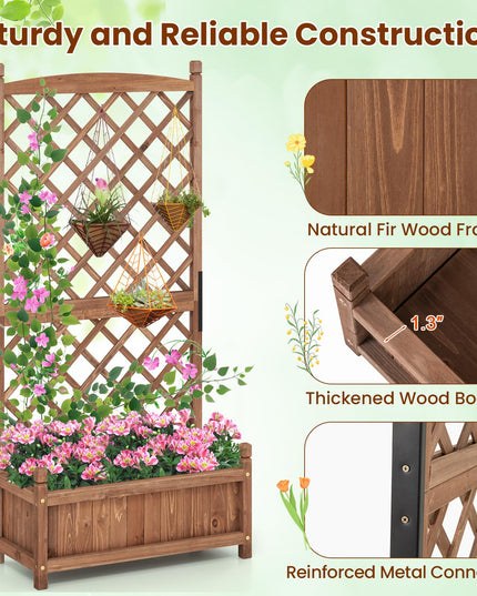 Giantex 60” Wooden Planter Container with Drainage Holes Trellis