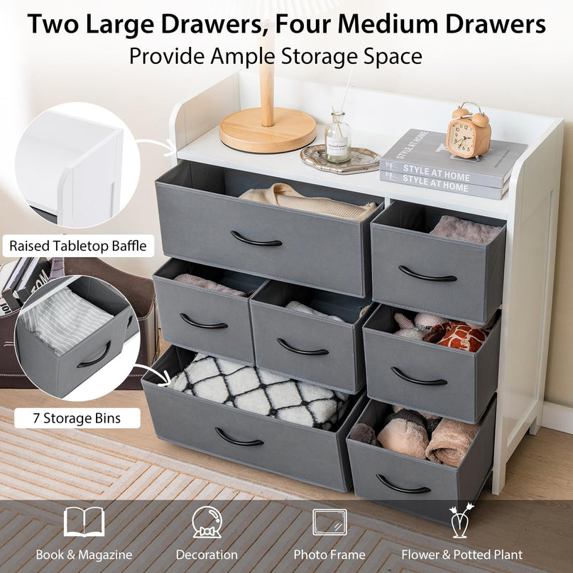 Giantex Storage Cabinet with 7 Drawers & Open Shelf, Chest of Drawers, Console Table