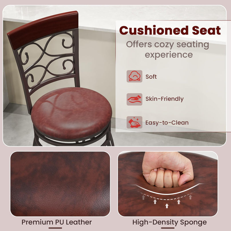 Giantex 26" Swivel Bar Stools with Upholstered PU Leather Seat & Footrest