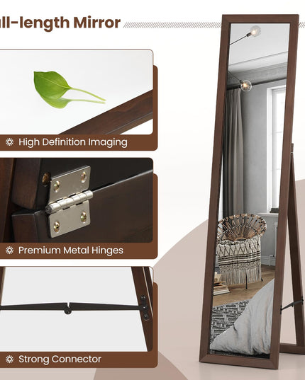 CHARMAID Full Length Mirror with Stand, Full Body Floor Mirror with Solid Wood Frame