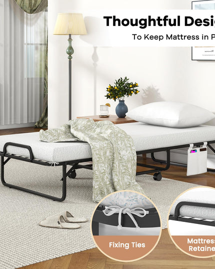 Giantex Folding Bed with Mattress and Top Pillow, Cot Portable Guest Bed w/Metal Frame, 75" x 31"