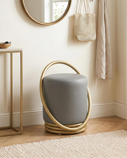 Giantex Modern Round Upholstered Vanity Stool with Gold Halo Metal Accent