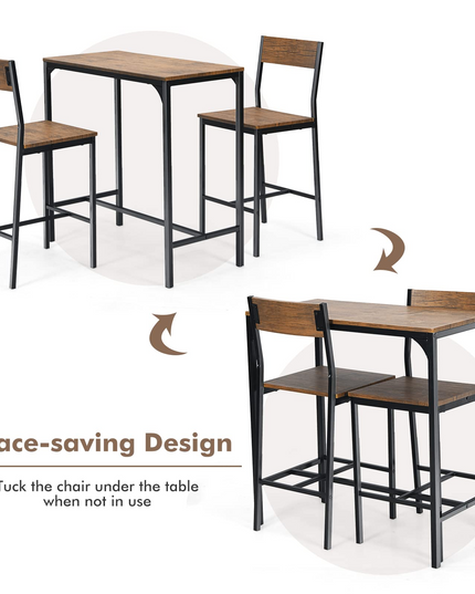 Giantex 3 Piece Pub Table Set, Bar Table and Chairs Set of 2, Rustic Brown