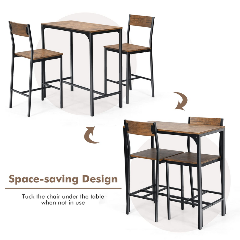 Giantex 3 Piece Pub Table Set, Bar Table and Chairs Set of 2, Rustic Brown