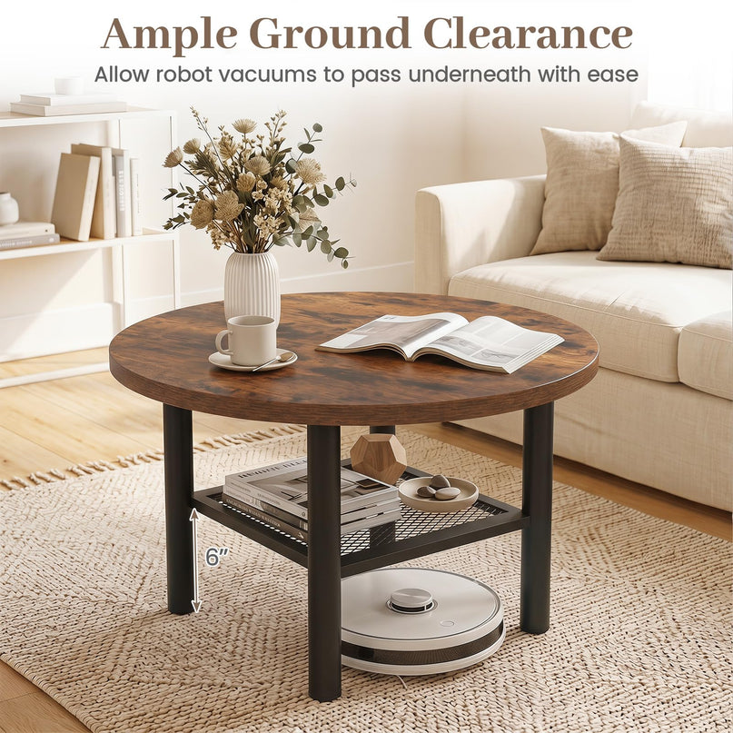 Giantex 24" 2-Tier Small Round Coffee Table with Storage