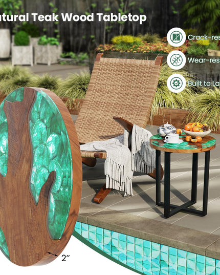 Giantex 20” Teak Wood Outdoor Side Table - Round End Table with Epoxy Resin Tabletop