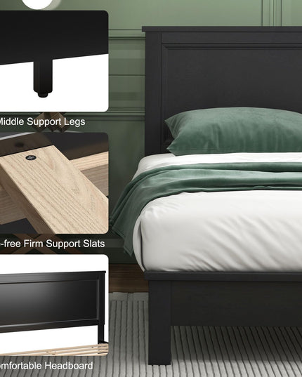 Giantex Wood Platform Bed Frame with Headboard, Mid Century Bed Frame with Solid Wood Legs & Wooden Slat Support