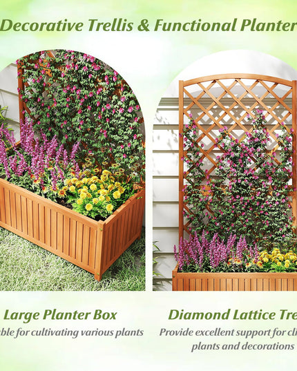 Giantex Solid Acacia Wood Planter Box with Trellis 63" Raised Garden Bed