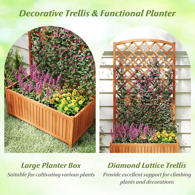 Giantex Solid Acacia Wood Planter Box with Trellis 63" Raised Garden Bed