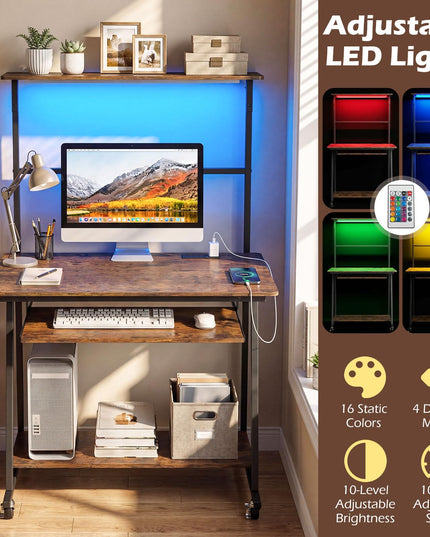 Giantex 31.5" Small Computer Desk with Charging Station & LED Lights
