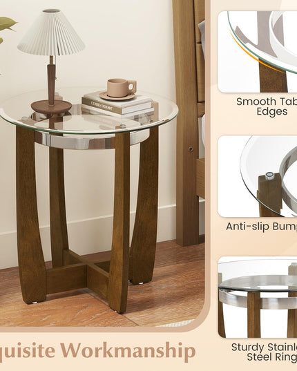 Giantex Round Glass End Table - 24’’ Side Table with Tempered Glass Top