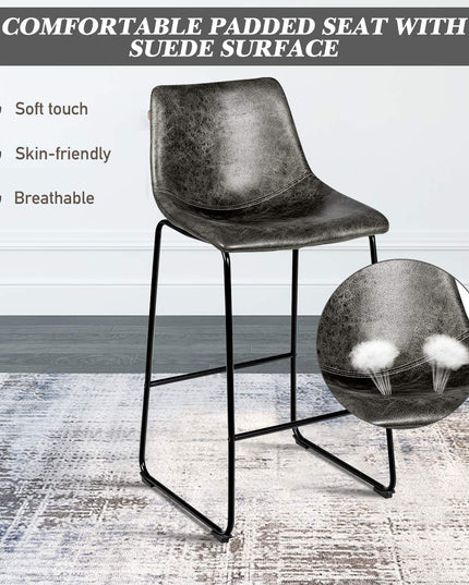 Vintage Faux Suede Bar Stools, with Metal Legs, Back and Footrest