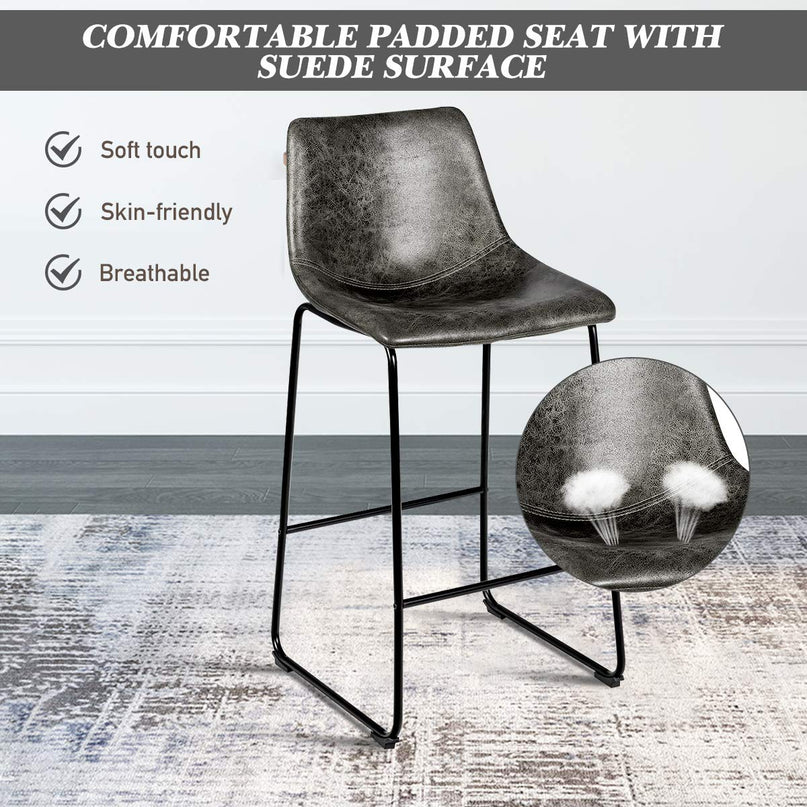 Vintage Faux Suede Bar Stools, with Metal Legs, Back and Footrest