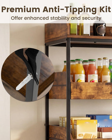 Giantex 5-Tier Food Storage Basket with 4 Pull-out Drawers & X-Shaped Metal Frame