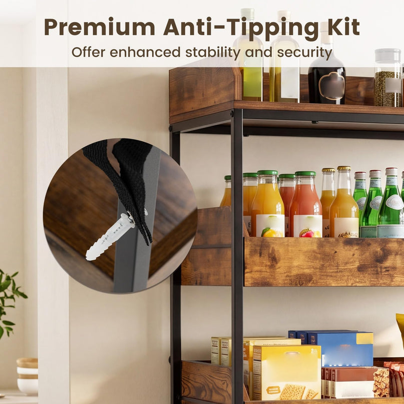 Giantex 5-Tier Food Storage Basket with 4 Pull-out Drawers & X-Shaped Metal Frame