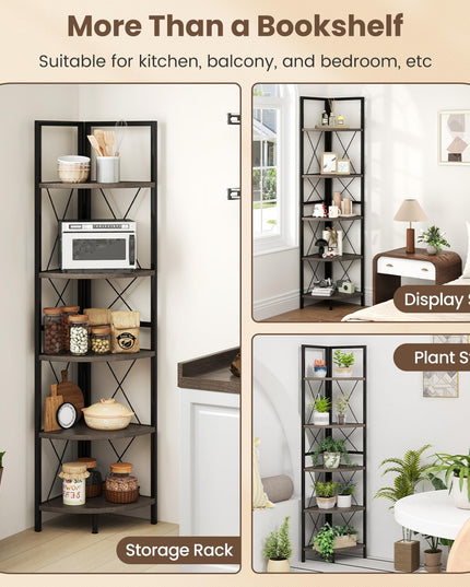 Giantex 5-Tier Corner Shelf, 63" Tall Corner Bookshelf, Freestanding Storage Rack w/Metal Frame