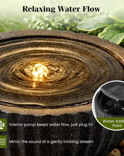 Fontaine d'extérieur ronde Giantex 45 cm avec 6 lumières LED pour la décoration de jardin, patio, porche