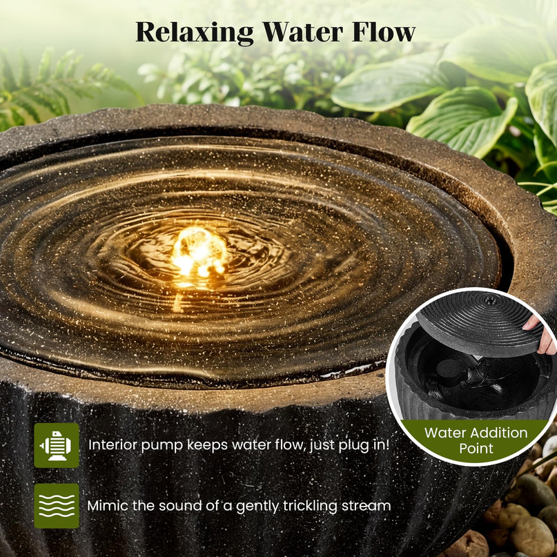 Giantex 18" Round Outdoor Water Fountain with 6 LED Lights for Garden Patio Porch Decor