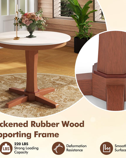 Giantex Round Dining Table, 36” Kitchen Table with Base, Solid Rubber Wood Frame, Breakfast Table for 4 People