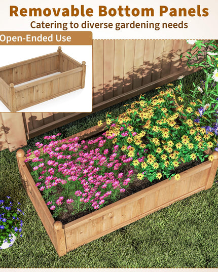 Wood Raised Garden Bed, 46” x 24” x 16” Rectangular Flower Box w/Drainage Holes