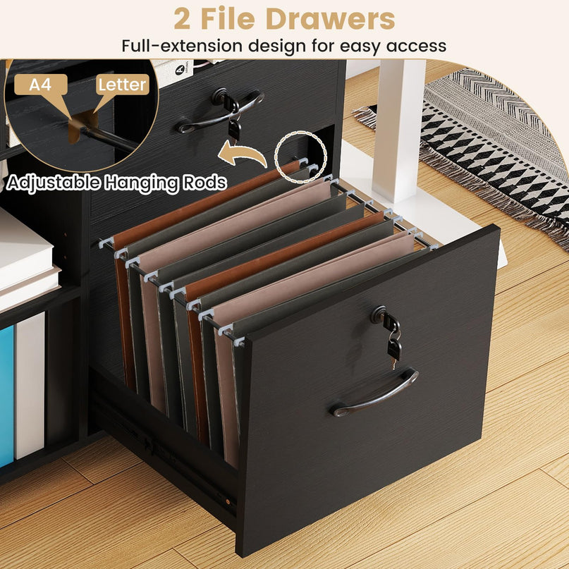 Giantex 4-Drawer Lateral File Cabinet with Lock Adjustable Shelf Open Components