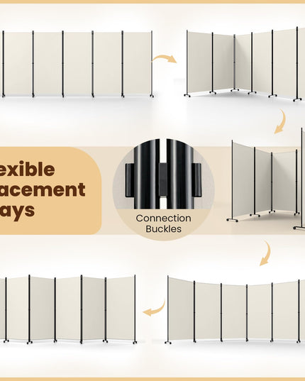 Giantex 6-Panel Folding Room Divider with Wheels( 205'' x 12'' x 71'' )
