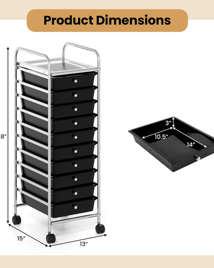 Giantex Rolling Storage Cart with 10 Drawers Utility Cart with Tabletop
