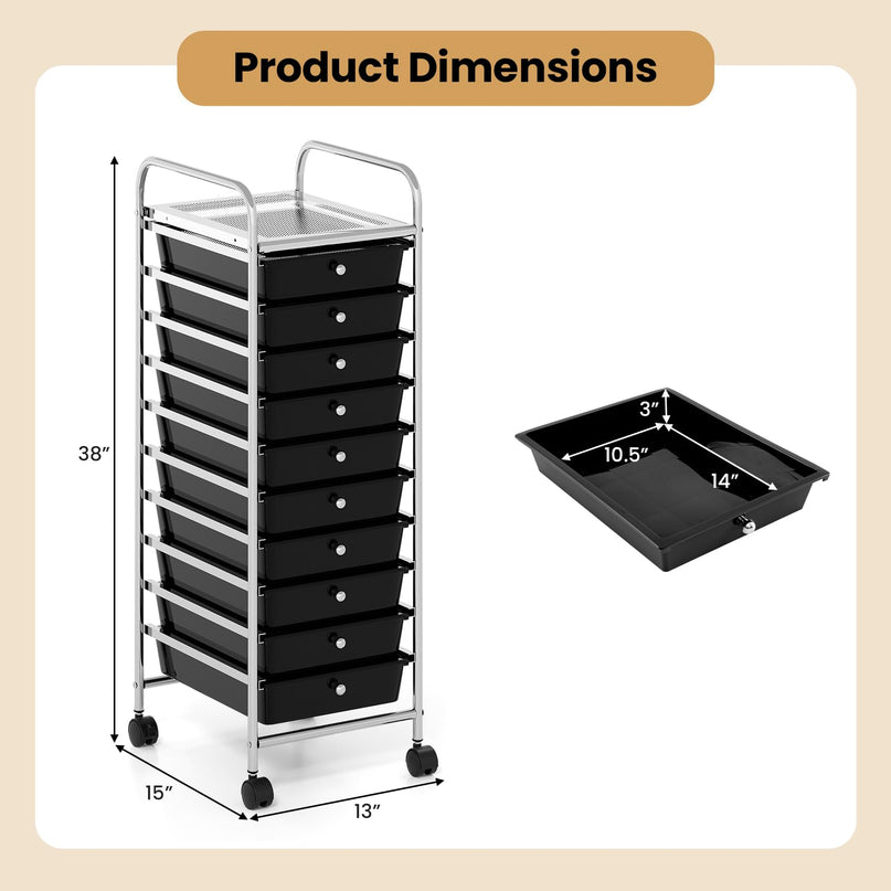 Giantex Rolling Storage Cart with 10 Drawers Utility Cart with Tabletop