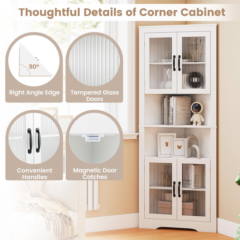 Giantex 67" Tall Corner Cabinet w/ 4 Tempered Glass Doors for Bathroom