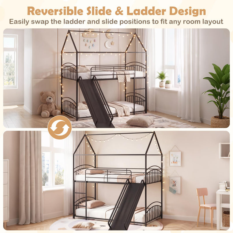 Giantex Twin Over Twin Bunk Bed with Slide & Ladder
