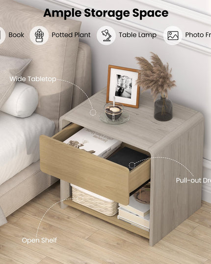 Giantex Modern Nightstand with Drawer Set of 1/2 Storage Open Shelf