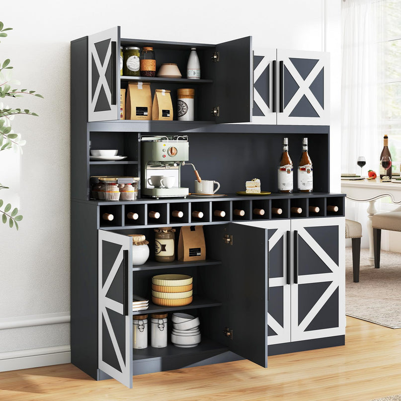 Giantex 70" Tall Kitchen Pantry Cabinet 63" Wide Farmhouse Kitchen Hutch