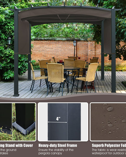 Outdoor Retractable Pergola 10' x 10', Metal Patio Gazebo Pergola