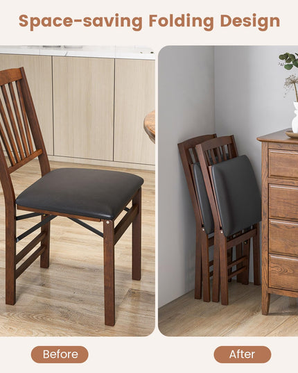 Giantex Folding Dining Chairs Set of 2, Foldable Wood Kitchen Chairs with Padded Seat