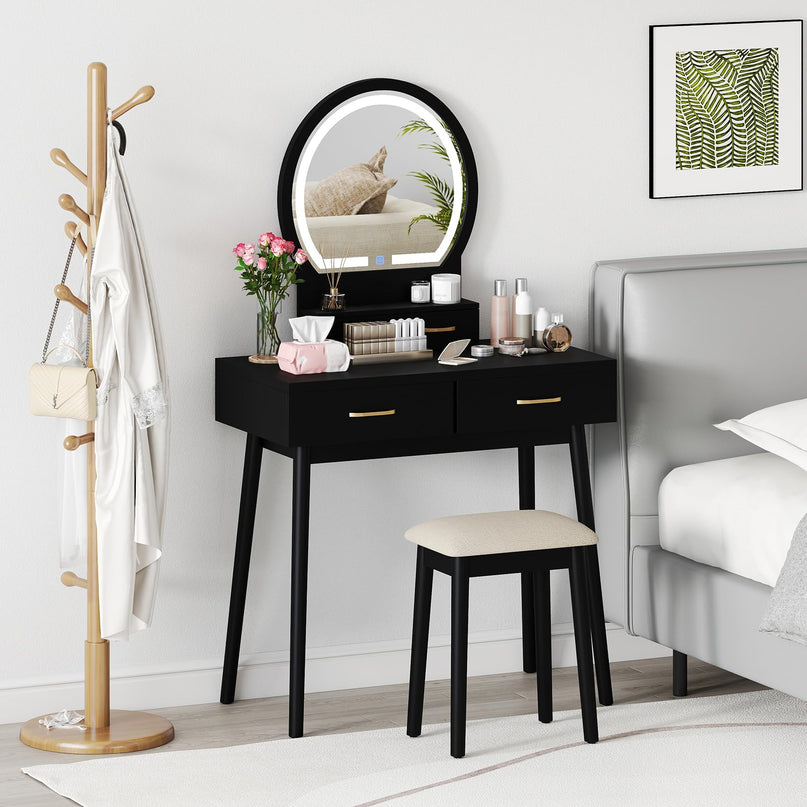 CHARMAID Modern Girls Dressing Table and Stool Set for Small Bedroom