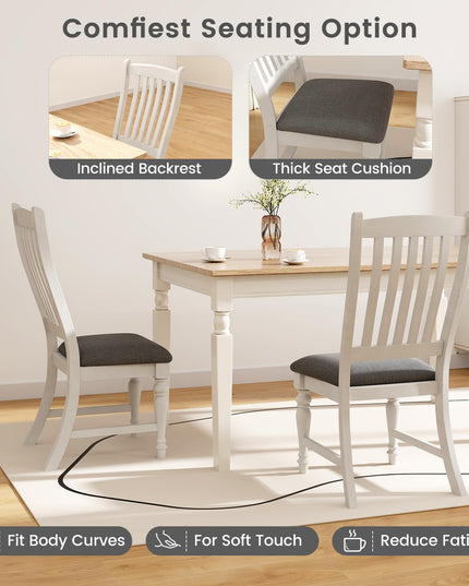 Giantex Wood Dining Chairs Set of 2, Farmhouse Kitchen Chairs with Solid Wood Frame, Max Load 355 Lbs