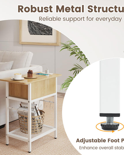 Giantex End Table with Charging Station Flip Top Bedside Night Stand(1/2)