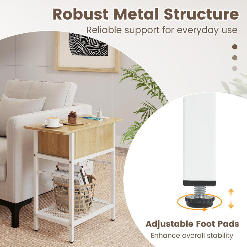 Giantex End Table with Charging Station Flip Top Bedside Night Stand(1/2)