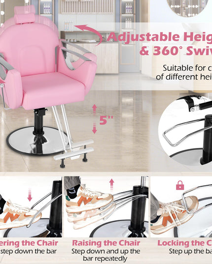 Giantex Reclining Barber Chair - Salon Chair for Hair Stylist, 360 Degrees Swivel