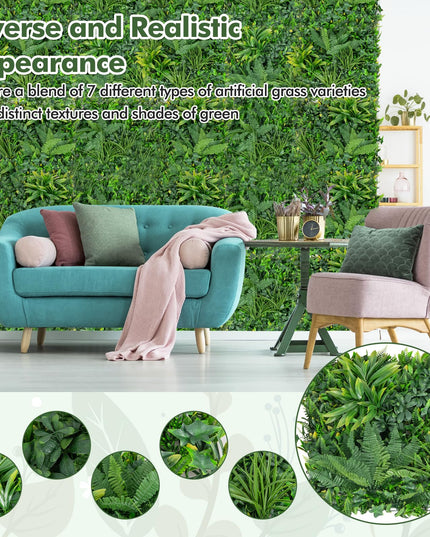 Giantex Grass Wall Panels Backdrop - 4 PCS 20"x20" Artificial Tropical Boxwood Panels