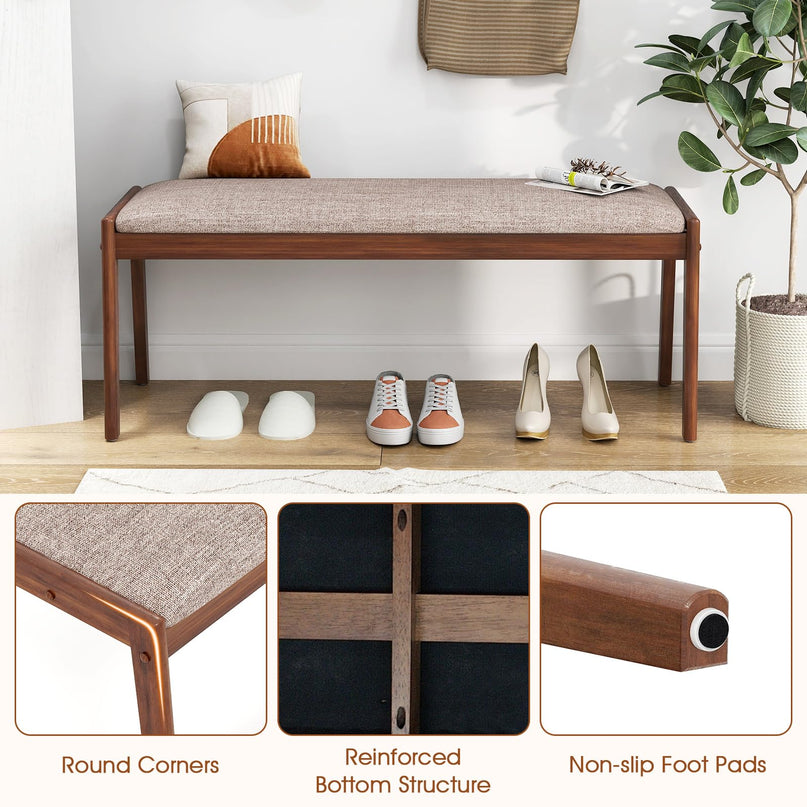 Giantex 45" Upholstered Entryway Bench with Rubber Wood Legs & Fabric Padded Seat