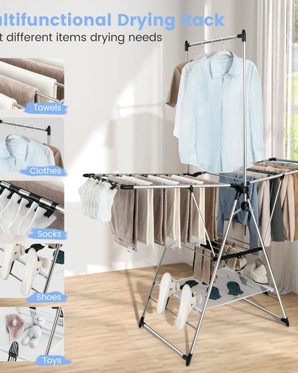 Giantex Clothes Drying Rack, Aluminum Foldable Laundry Drying Rack with with 6-Level Adjustable Height