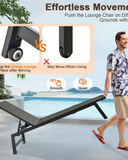 Giantex Patio Chaise Lounge Chair - Outdoor PE Rattan Recliner Chair with Wheels, 5-Position Adjustable Backrest