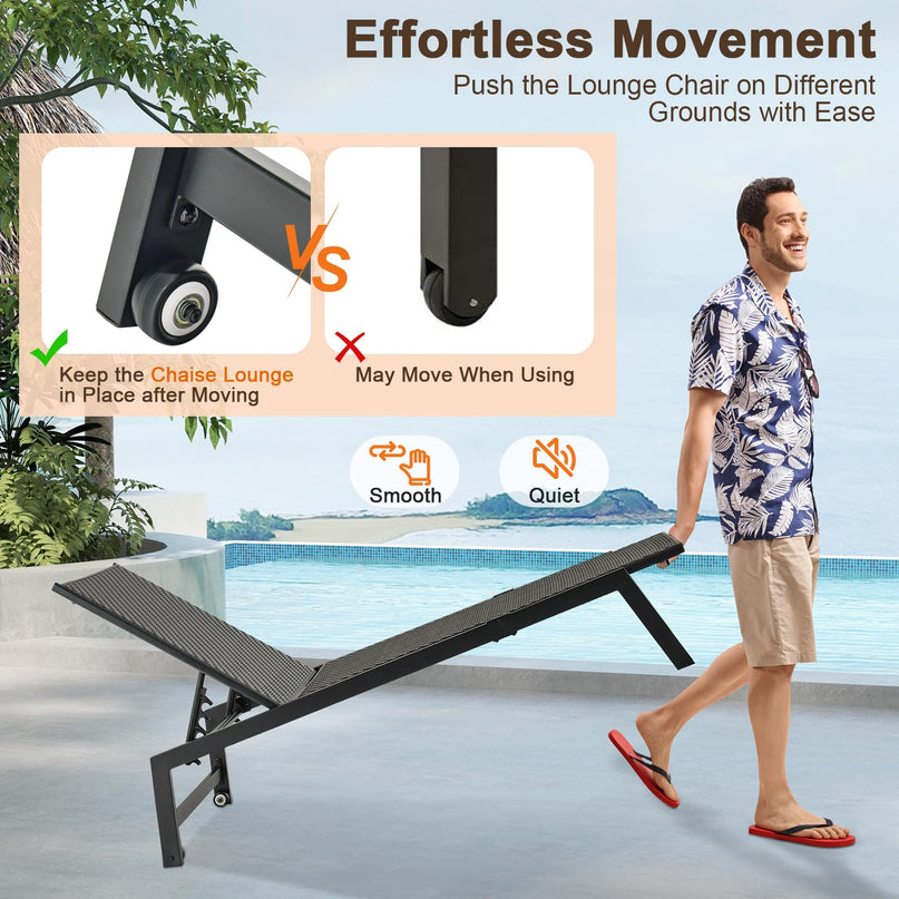 Giantex Patio Chaise Lounge Chair - Outdoor PE Rattan Recliner Chair with Wheels, 5-Position Adjustable Backrest