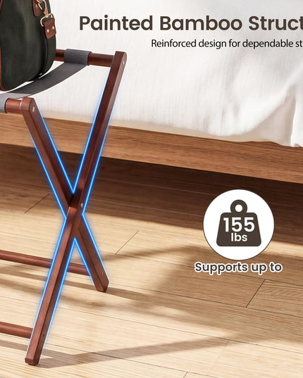 GIANTEX 27" Folding Bamboo Luggage Rack with 3 Storage Compartments (1/2)