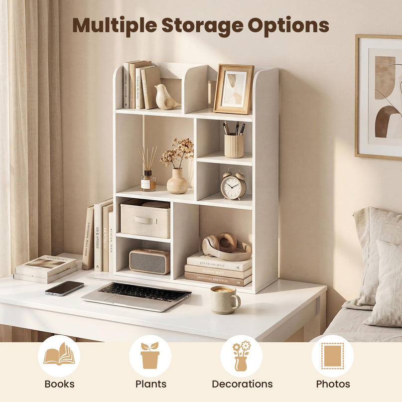 Giantex 3-Tier Desktop Bookshelf with 8 Open Storage Cubes for Computer Desk