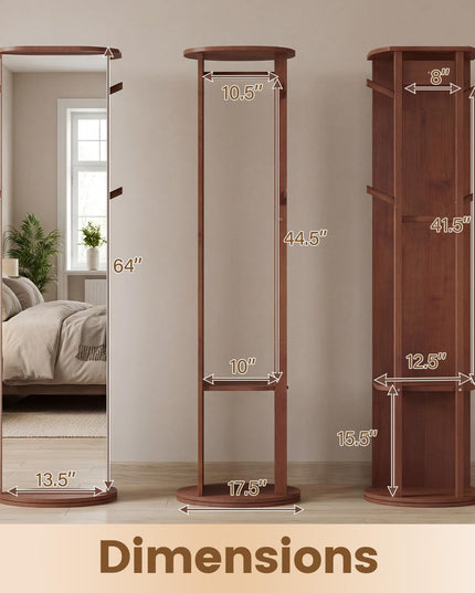 Miroir sur pied en bois Giantex 66" avec 2 tringles à vêtements pour chambre à coucher